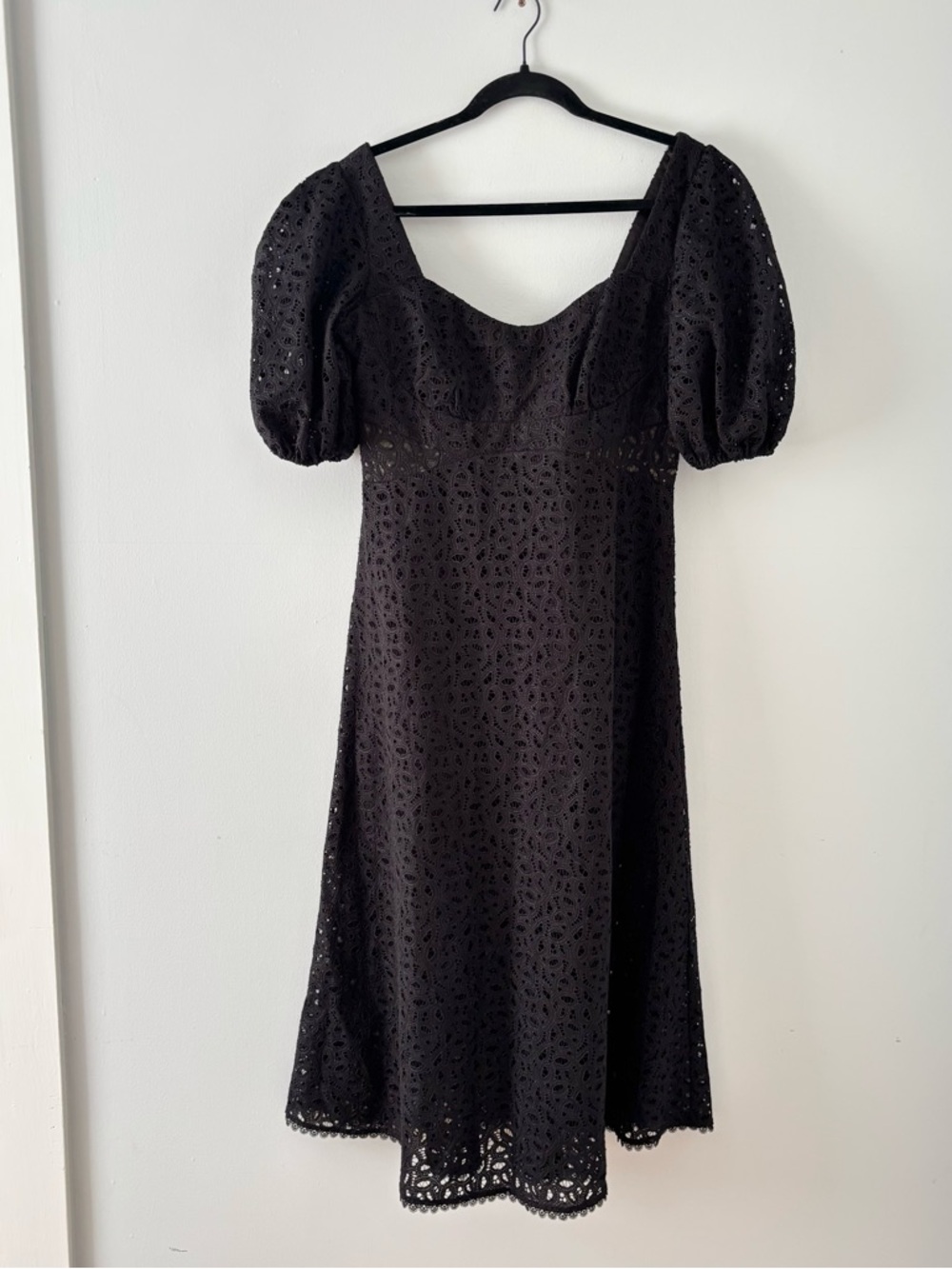 Monique Lhuillier Lace Puff Sleeves Midi Dress Sweetheart Neckline Formal Black - Picture 3 of 9